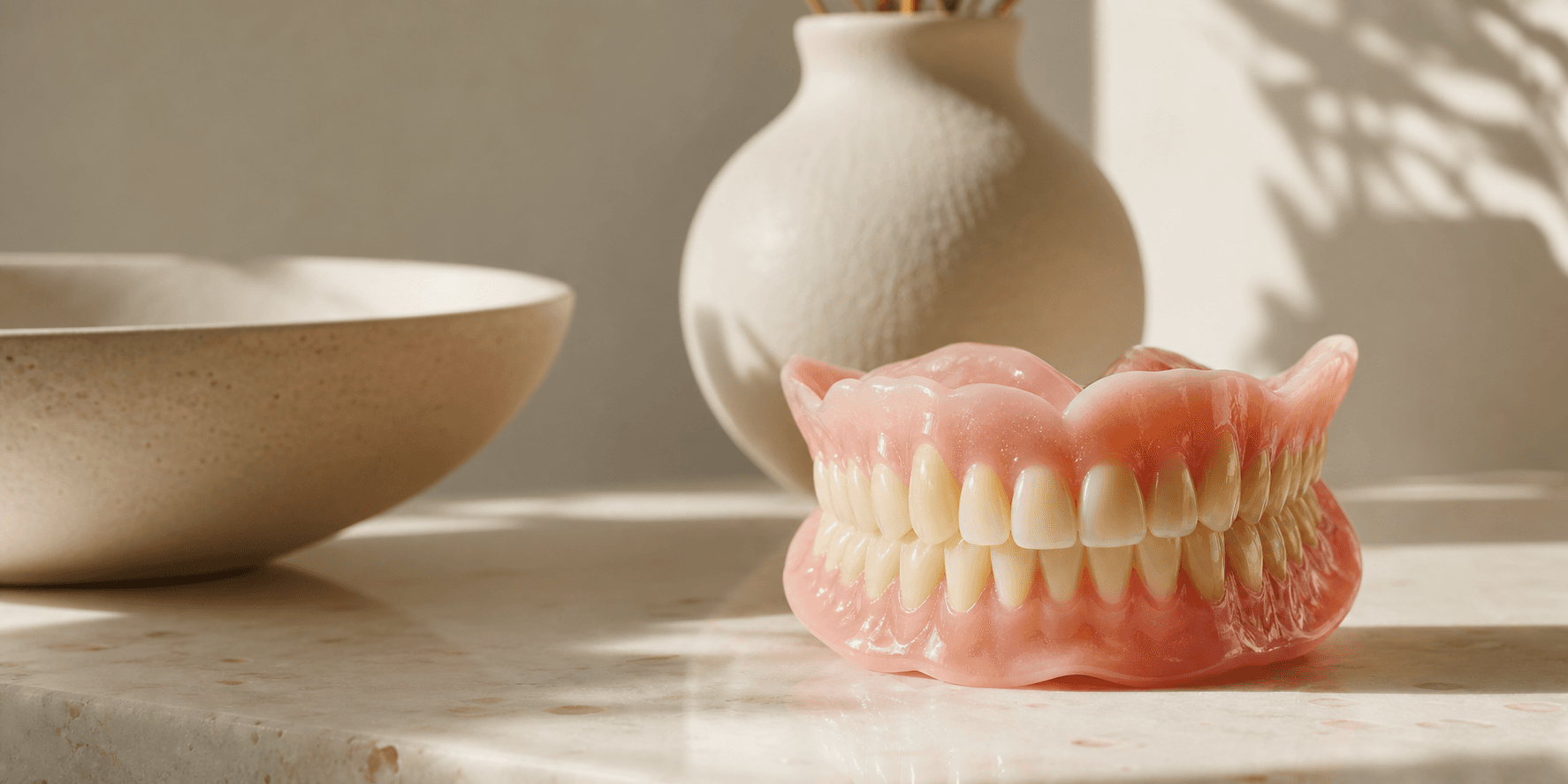 Dentist reviewing a denture fitting with a patient at Midland Dental Center
