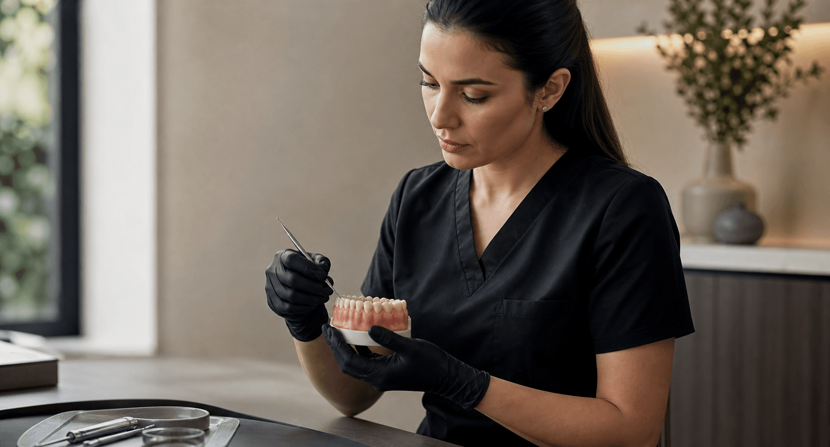 Dentist examining a patient's gums during a periodontal check at Midland Dental Center