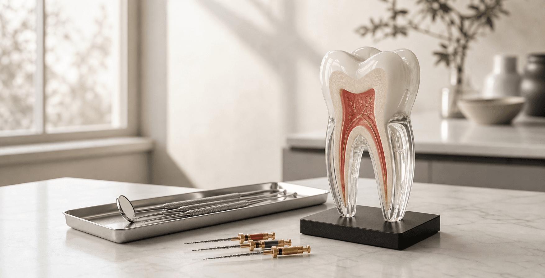Diagram of a tooth's inner nerve used to explain root canal treatment