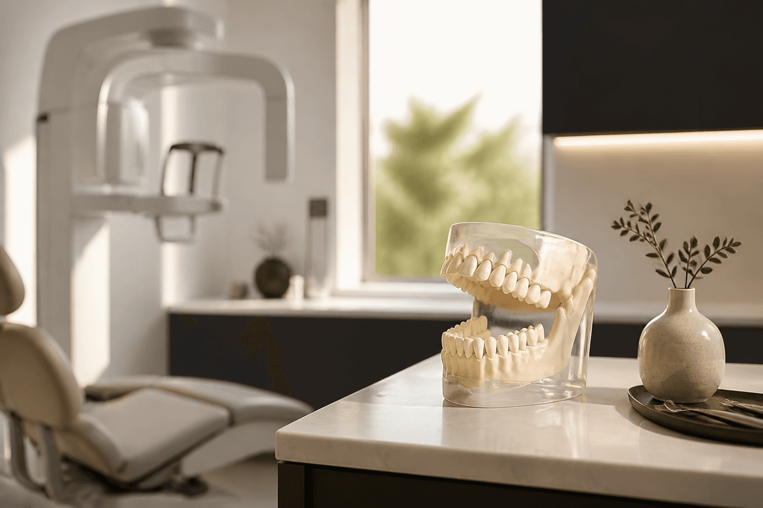 Dentist reviewing an X-ray to assess wisdom tooth positioning